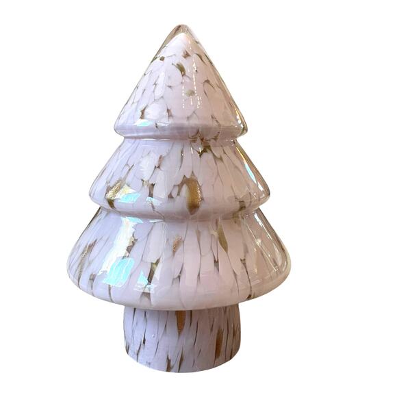 Hand Blown Art Glass CHRISTMAS TREE 9.5in Pastel Pink & White Marbled New - Picture 1 of 15